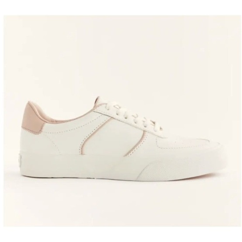 NWT Reformation Harlow Leather Sneaker Women 11 White Serenade Pink Trim Low Top